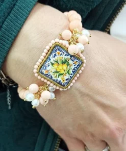 Alternative view of Elastic Bracelet with Rose Stones and Sicily Ceramic Tile