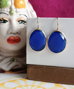 Orecchini a goccia con occhio di gatto blu