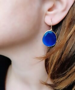 Alternative view of Orecchini a Goccia in Ottone con Occhio di Gatto Blu