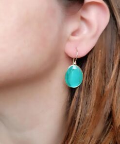 Alternative view of Orecchini a Goccia in Ottone con Occhio di Gatto Verde Menta