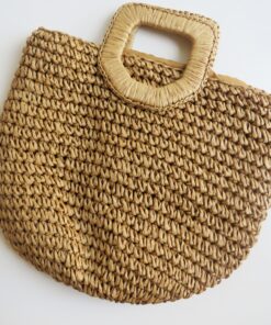 Alternative view of Borsa in Palma Nana con Piume Rosa, Pom Pom Rosa e Cristalli