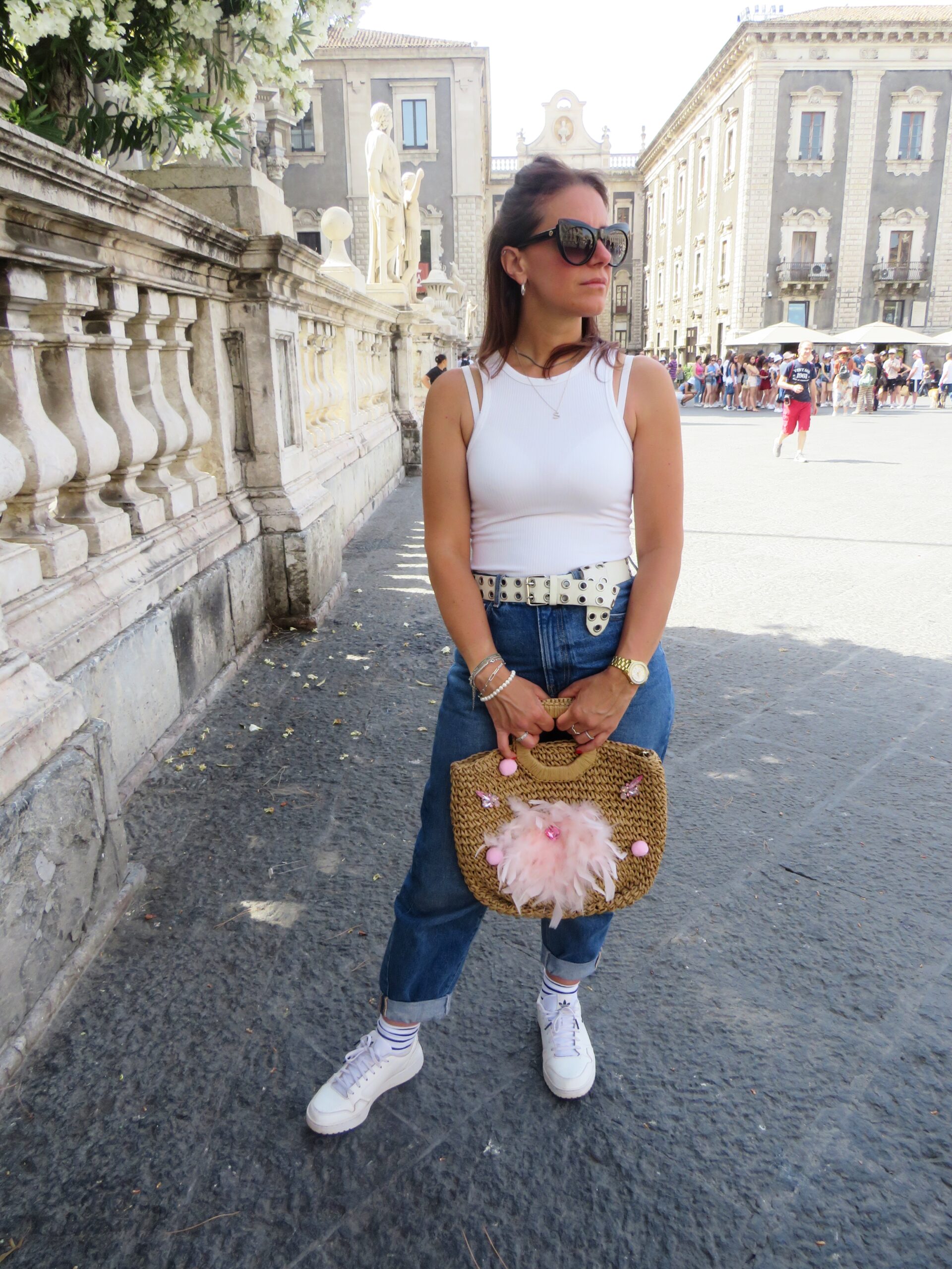 Borsa in Palma Nana con Piume Rosa, Pom Pom Rosa e Cristalli - immagine 7