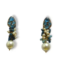 Alternative view of Pearl Drop Earrings with Blue Bamboo Coral Branches