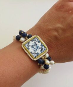 Elastic Bracelet with Pearls and Sicily Ceramic Tile