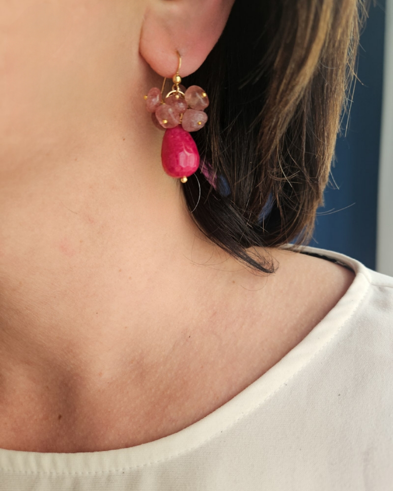 Orecchini A Bottone In Quarzo Rosa Philip Jones – Eleganti, Ipoallergenici, Regalo In Sacchetto Lussuoso