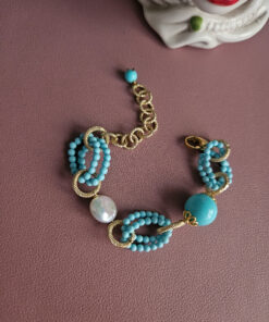 bracciale a catena con turchese e perla barocca piatta