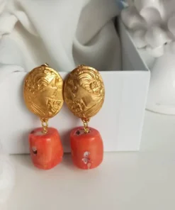 Alternative view of Drop Earrings with Bamboo Coral and Brass Cameos