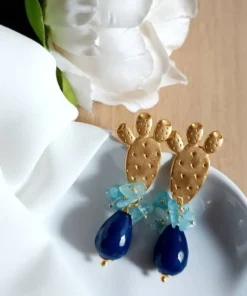 Orecchini goccia blu con fichi d'india