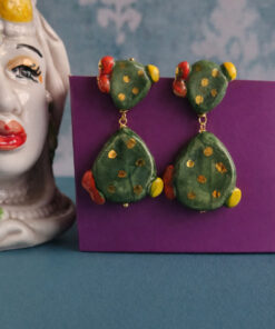 orecchini pendenti con doppi fichi in ceramica di caltagirone