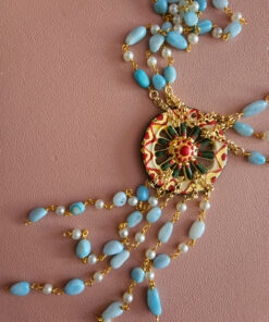 Collana a tre fili con amazzonite e ruota in ceramica di caltagirone