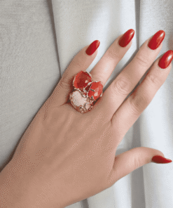 anello con occhio di gatto arancio e cammeo conchiglia di torre del greco 1