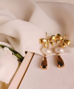 Alternative view of Drop Earrings with Freshwater Pearls and Grey Crystals