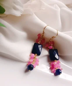 Orecchini con agata blu e rosa