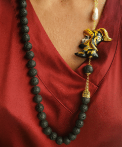 Alternative view of Sicilian Necklace with Lava Rocks and Sicilian Ceramic Moor