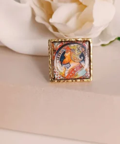 Anello con mattonella in ceramica di caltagirone