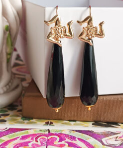 Alternative view of Orecchini a Goccia in Argento 925 Placcato Oro con Onice Nero