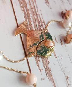 Collana a catena in argento 925 placcato oro con perle pietre rosa e pesce oro 1