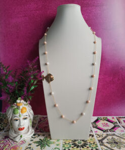 Collana a catena in argento 925 placcato oro con perle pietre rosa e pesce oro 4