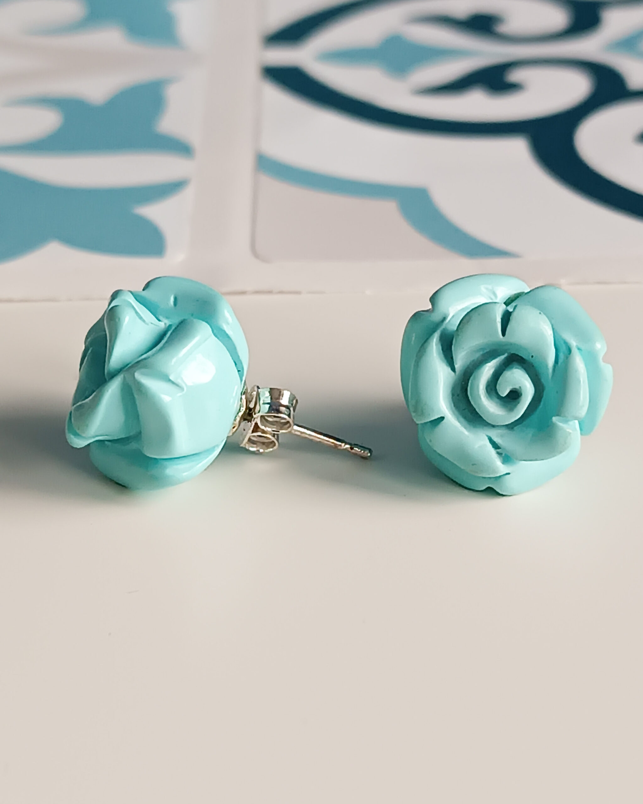Turquoise Rose Stud Earrings - Image 2