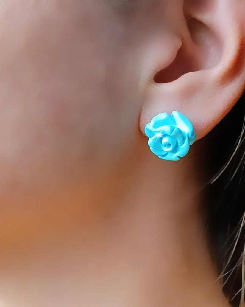 Turquoise Rose Stud Earrings - Image 4