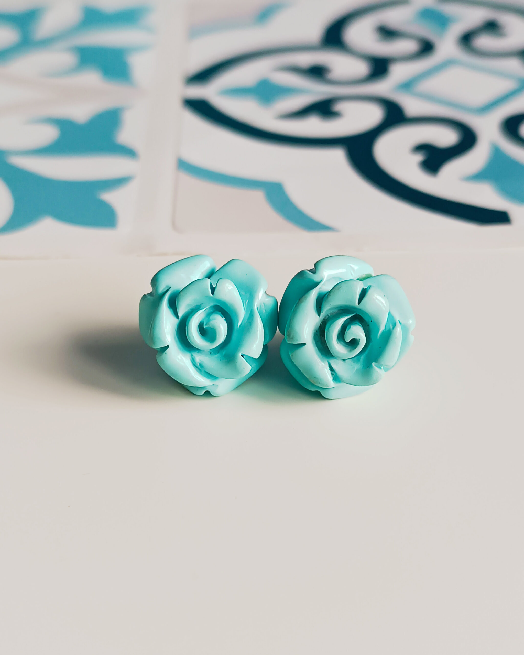 Turquoise Rose Stud Earrings - Image 5