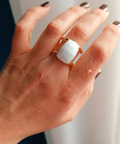 Alternative view of Anello in Ottone con Pietra Occhio di Gatto Bianca