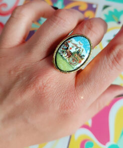 Anello ovale con mattonella in ceramica di caltagirone 3