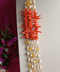 Alternative view of Collana a Cinque Fili con Citrino, Perle e Corallo Rosso