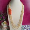 Collana catena rosario cinque fili con citrino perle e corallo rosso