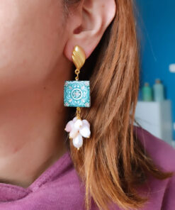 Alternative view of Orecchini Siciliani con Mattonelle in Ceramica di Caltagirone e Rodonite