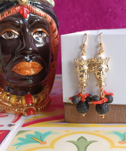 Orecchini siciliani con teste di moro oro e pietra lavica