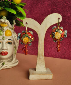 Orecchini siciliani con pesci in ceramica di caltagirone e corallo rosso