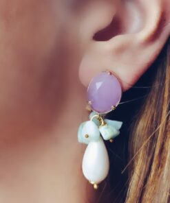 Orechini di perle a goccia con amazzonite e occhio di gatto rosa