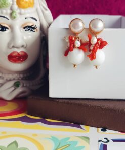 orecchini agata bianca e corallo rosso 2