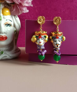 Orecchini siciliani con teste di moro in ceramica di caltagirone