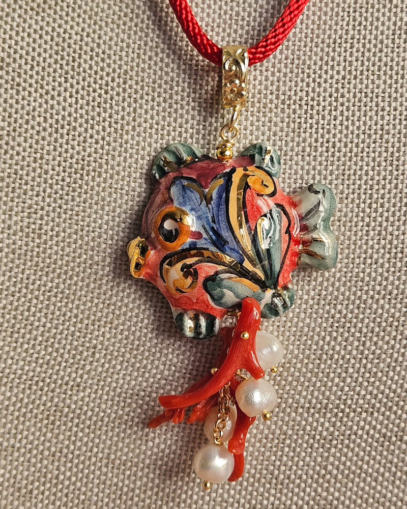 Sicilian Necklace with Rope and Sicily Ceramic Fish - Image 2