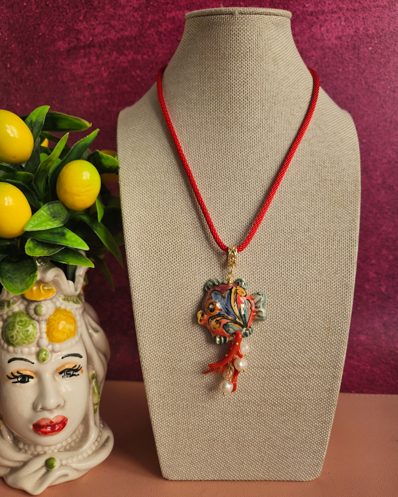 Sicilian Necklace with Rope and Sicily Ceramic Fish - Image 3