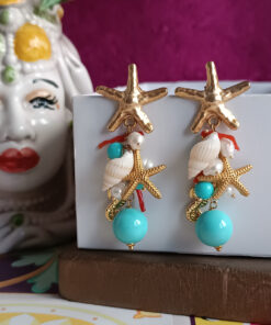 Alternative view of Orecchini a Grappolo con Pasta di Turchese, Perle e Conchiglie