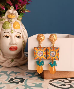 Orecchini siciliani con mattonelle e quarzo citrino 2