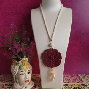 Collana a corda con ciondolo giada fucsia