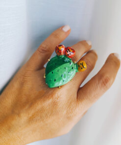 Anello siciliano con fico d'india in ceramica di caltagirone 4