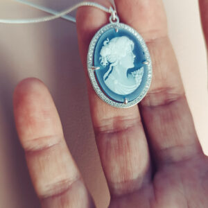 Collana a catena in argento 925 con cammeo agata blu 3
