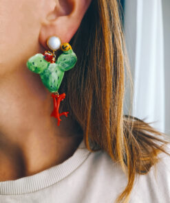 Alternative view of Orecchini Siciliani con Fichi D'India in Ceramica di Caltagirone e Corallo Rosso