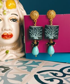 Orecchini siciliani con mattonelle in ceramica di caltagirone e turchese