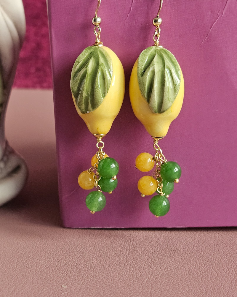 Orecchini Siciliani con Limoni in Ceramica di Caltagirone Dipinti a Mano - immagine 3