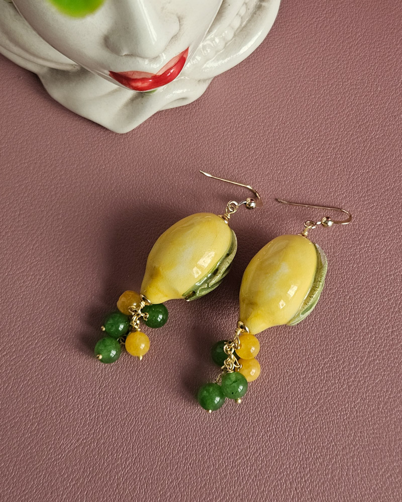 Orecchini Siciliani con Limoni in Ceramica di Caltagirone Dipinti a Mano - immagine 2