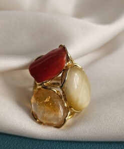 Alternative view of Anello in Argento 925 Placcato Oro con Corallo Rosso, Quarzo Citrino e Pietra di Luna
