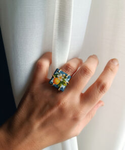 Anello quadrato con mattonella in ceramica di caltagirone 3