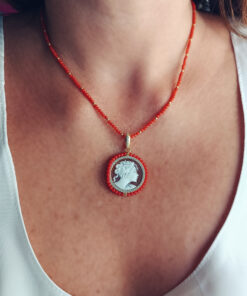 Alternative view of Red Coral Necklace with Authentic Shell Cameo