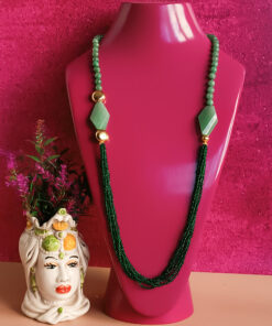 Collana lunga con giada verde e zirconi verdi 6